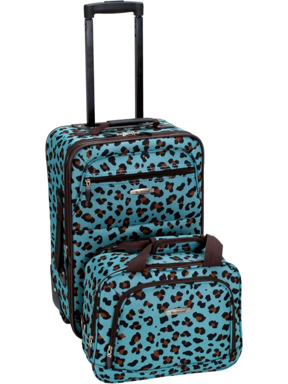 Expandable Softside Luggage Set with Telescopic Handle & Wheels, Blue Leopard